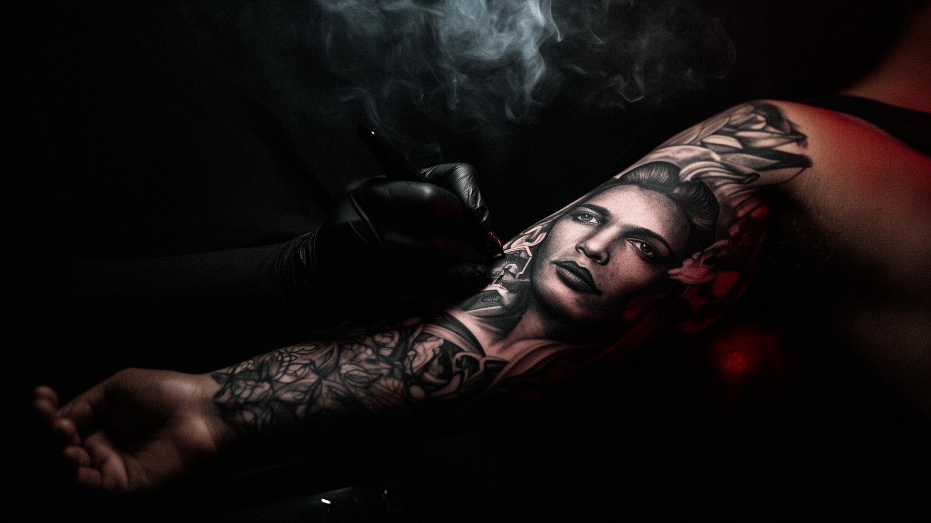 Ryan tattooing in his Edmonton studio